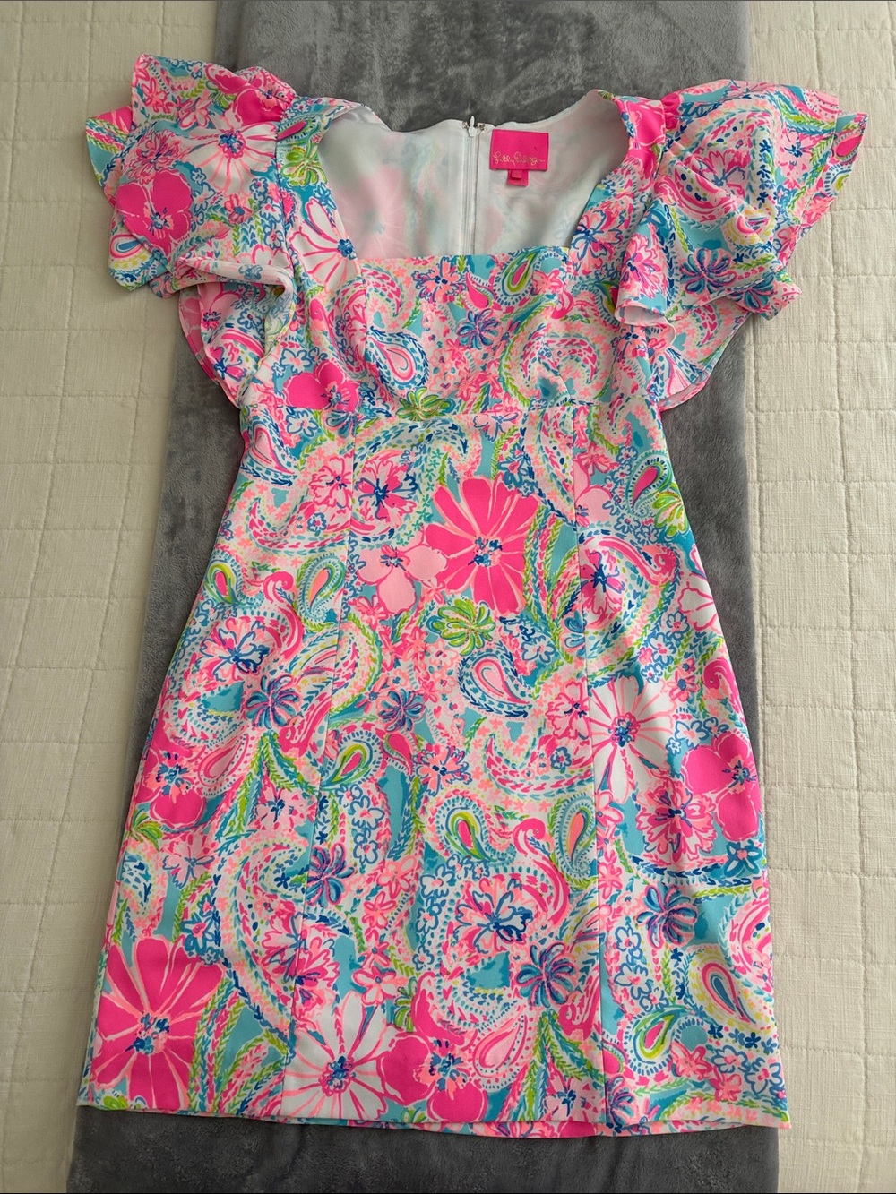 Girls' Pink Floral Paisley Ruffle-Sleeve Dress
